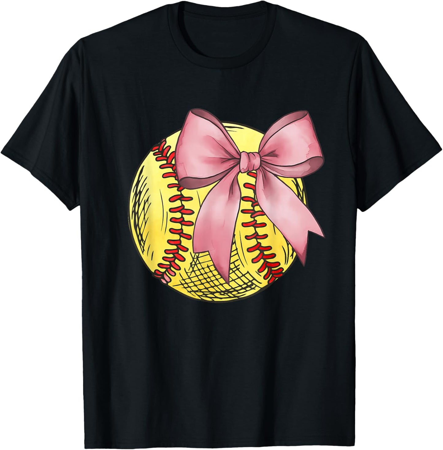 Vintage Softball Coquette Bow Cute Softball Mom Girls Kids T-Shirt - T-Shirt | Black