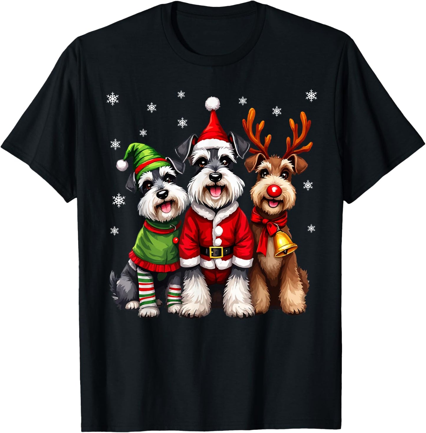 Miniature Schnauzer Christmas Dogs Funny Santa Reindeer Elf T-Shirt - T-Shirt | Black