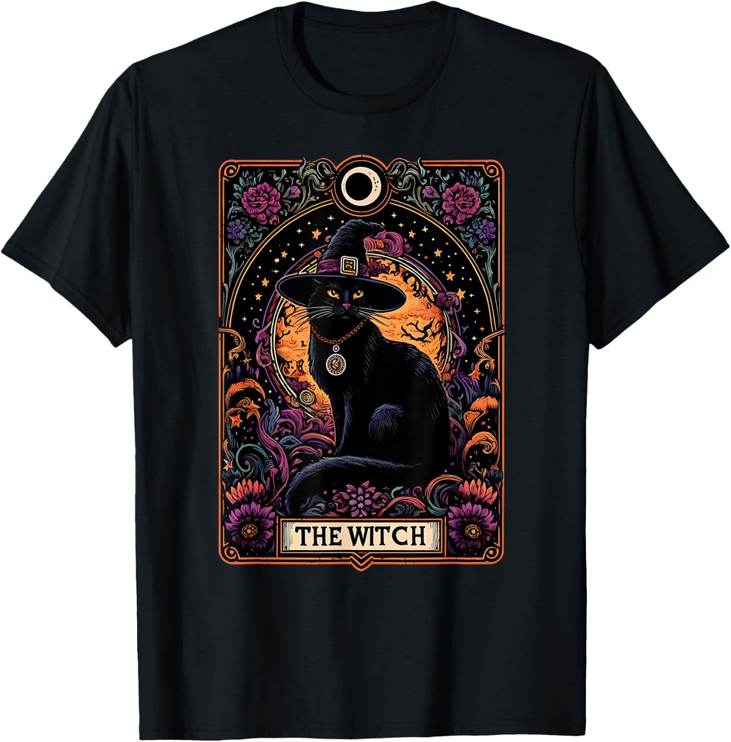 The Witch Cat Tarot Card Halloween Vintage Gothic Women Kids T-Shirt - T-Shirt | Black