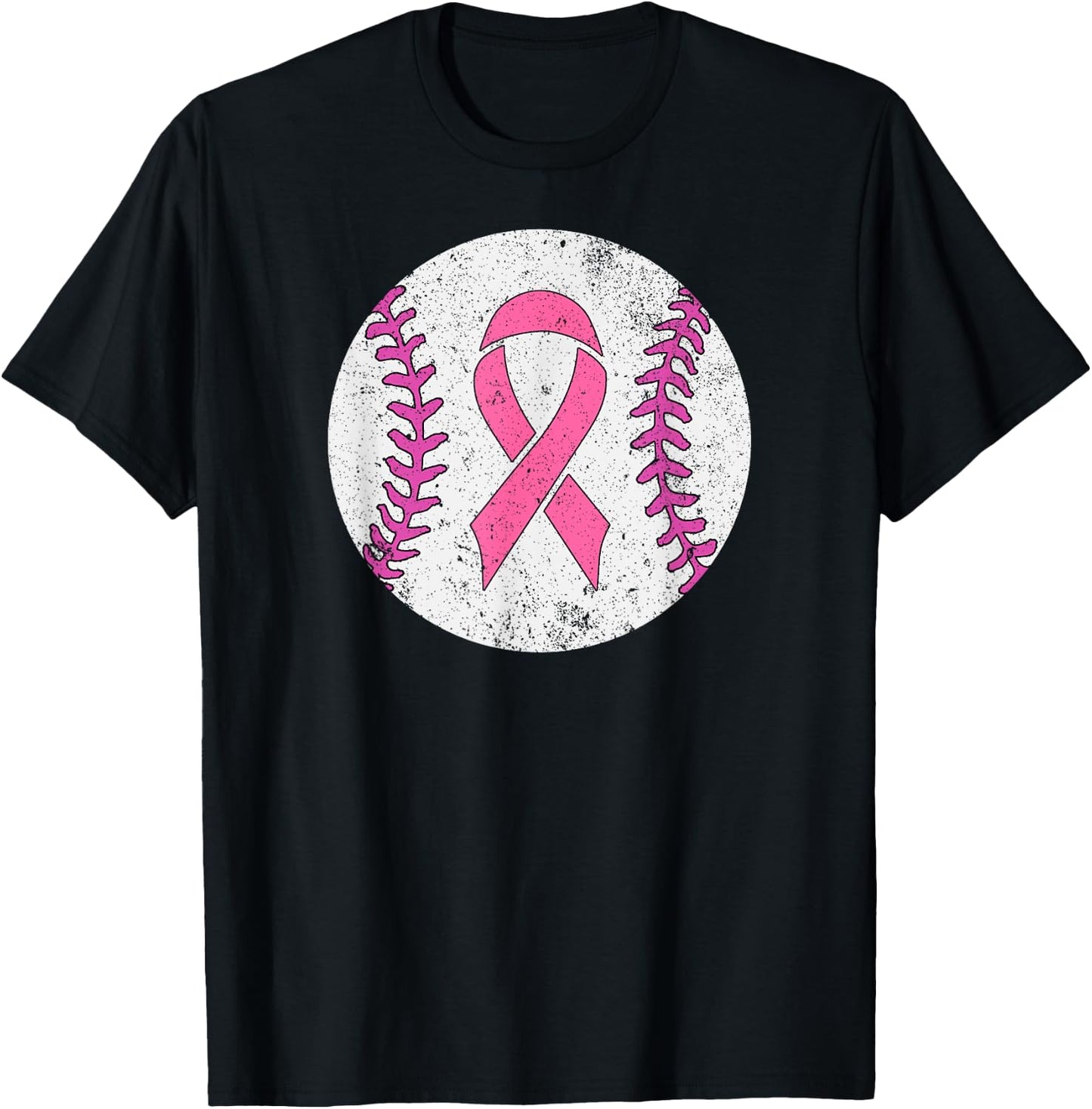 Baseball Player Pink Ribbon Breast Cancer Awareness Costume T-Shirt - T-Shirt | Black