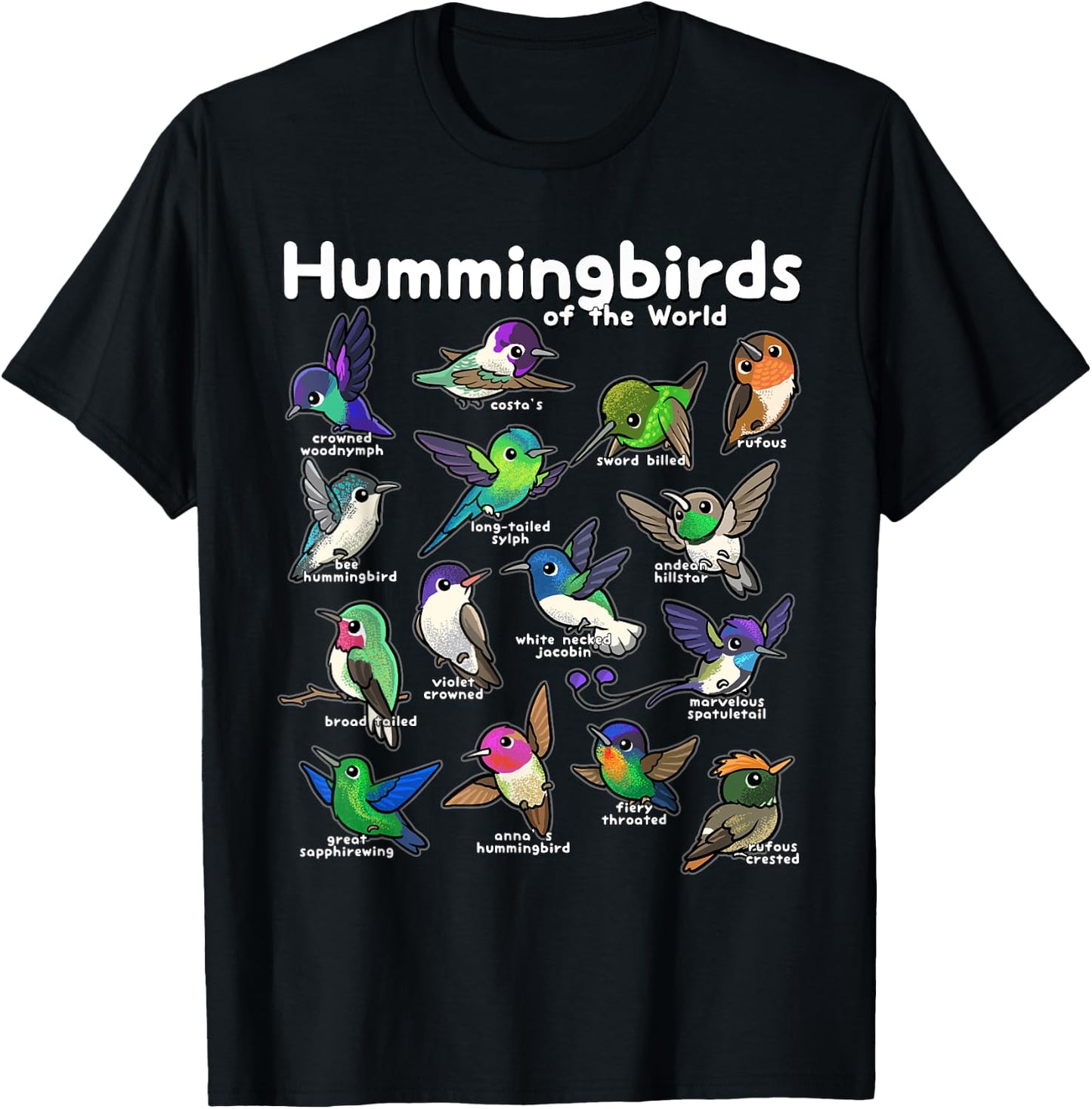 Hummingbird Lovers shirt Cute Hummingbirds of the World Bird T-Shirt - T-Shirt | Black