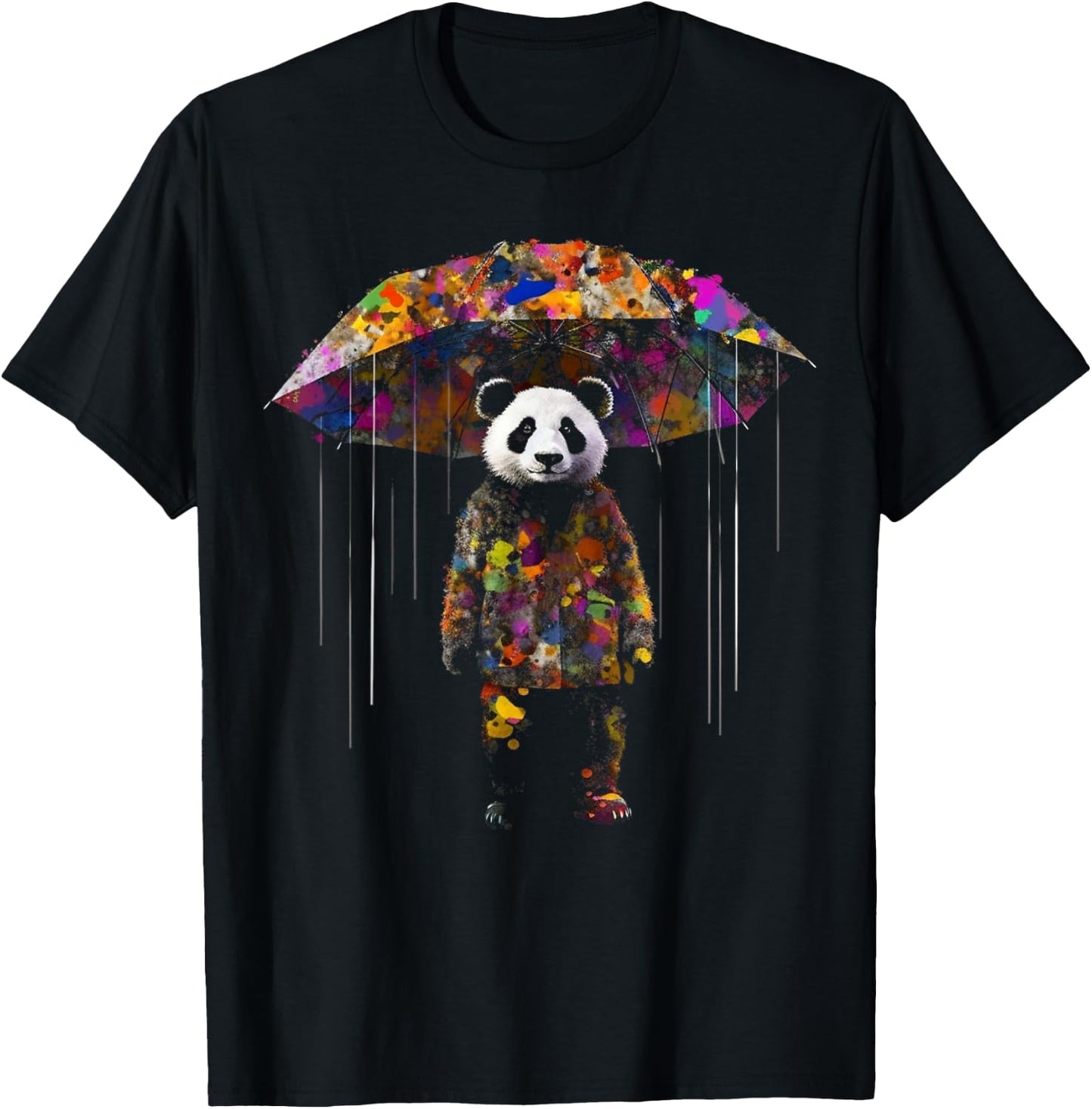 Panda Art Umbrella Colourful - Animal Panda T-Shirt - T-Shirt | Black