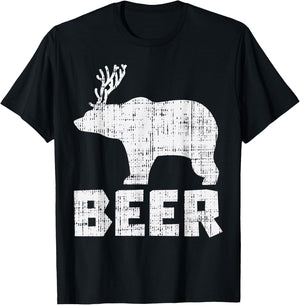Bear Deer Beer Funny Drinking Hunting Camping Dad Uncle Gift T-Shirt - T-Shirt | Black