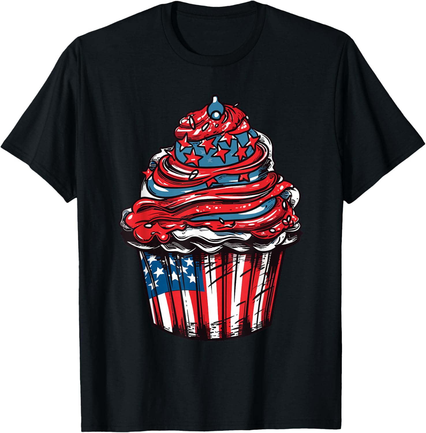 Cupcake American Flag 4th Of July Baking Patriotic Baker T-Shirt - T-Shirt | Black