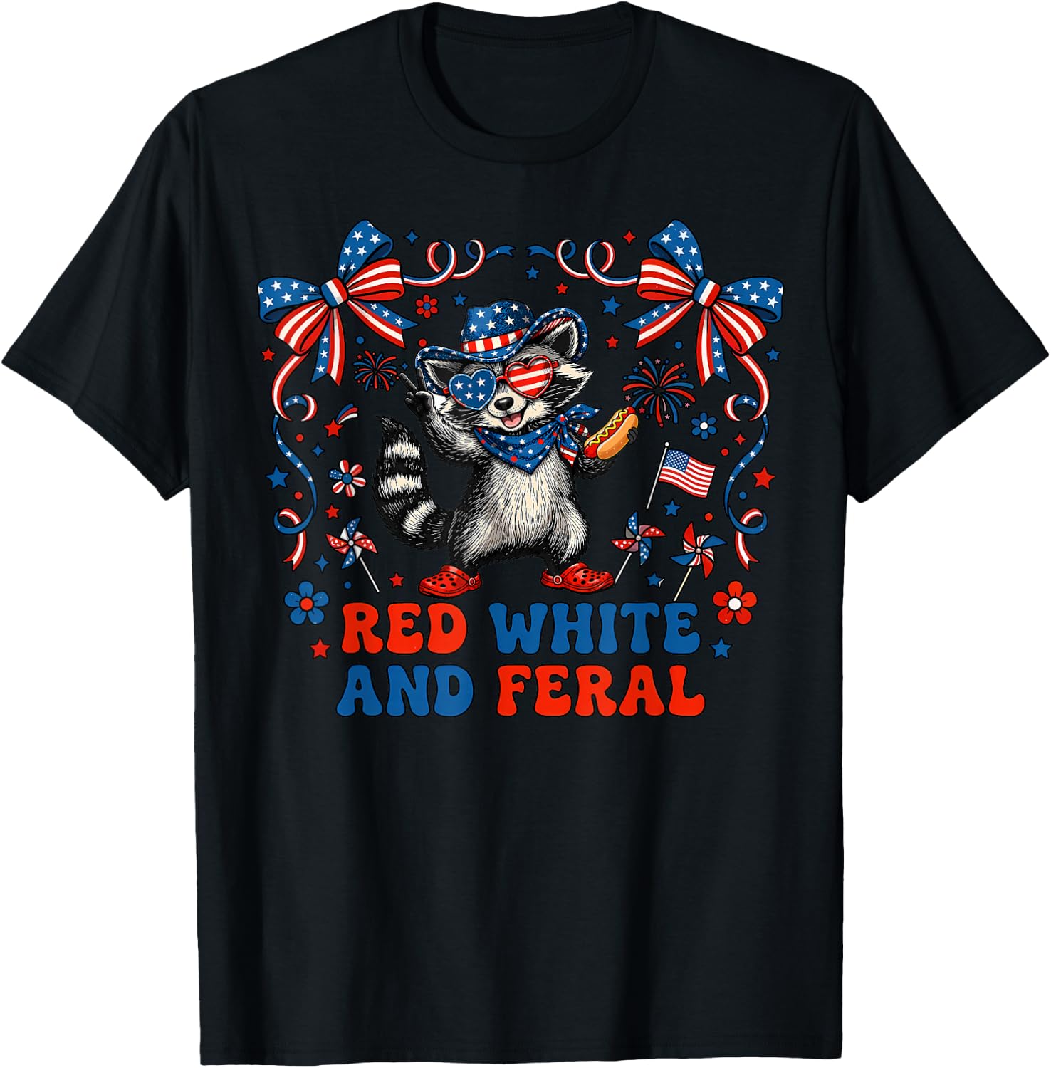 Red White and Due Funny Raccoon 4th of July Patriotic T-Shirt - T-Shirt | Black
