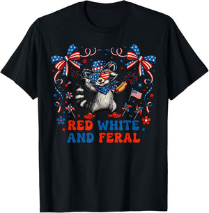 Red White and Due Funny Raccoon 4th of July Patriotic T-Shirt - T-Shirt | Black