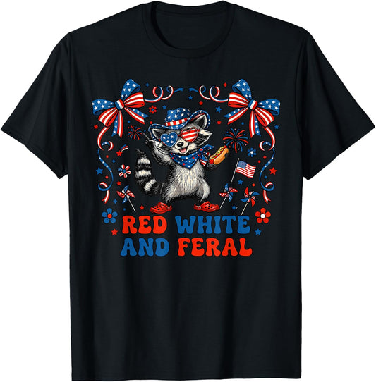 Red White and Due Funny Raccoon 4th of July Patriotic T-Shirt - T-Shirt | Black