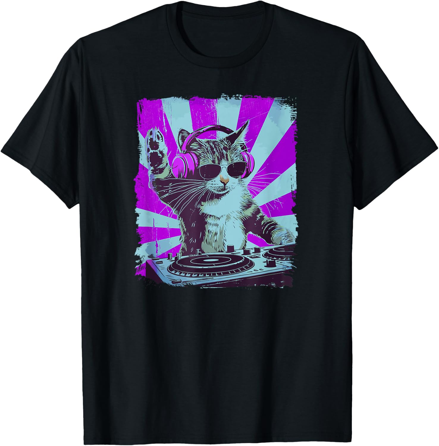 DJ Cat Disco Funny Sound Tech Headphone Techno Music Women T-Shirt - T-Shirt | Black