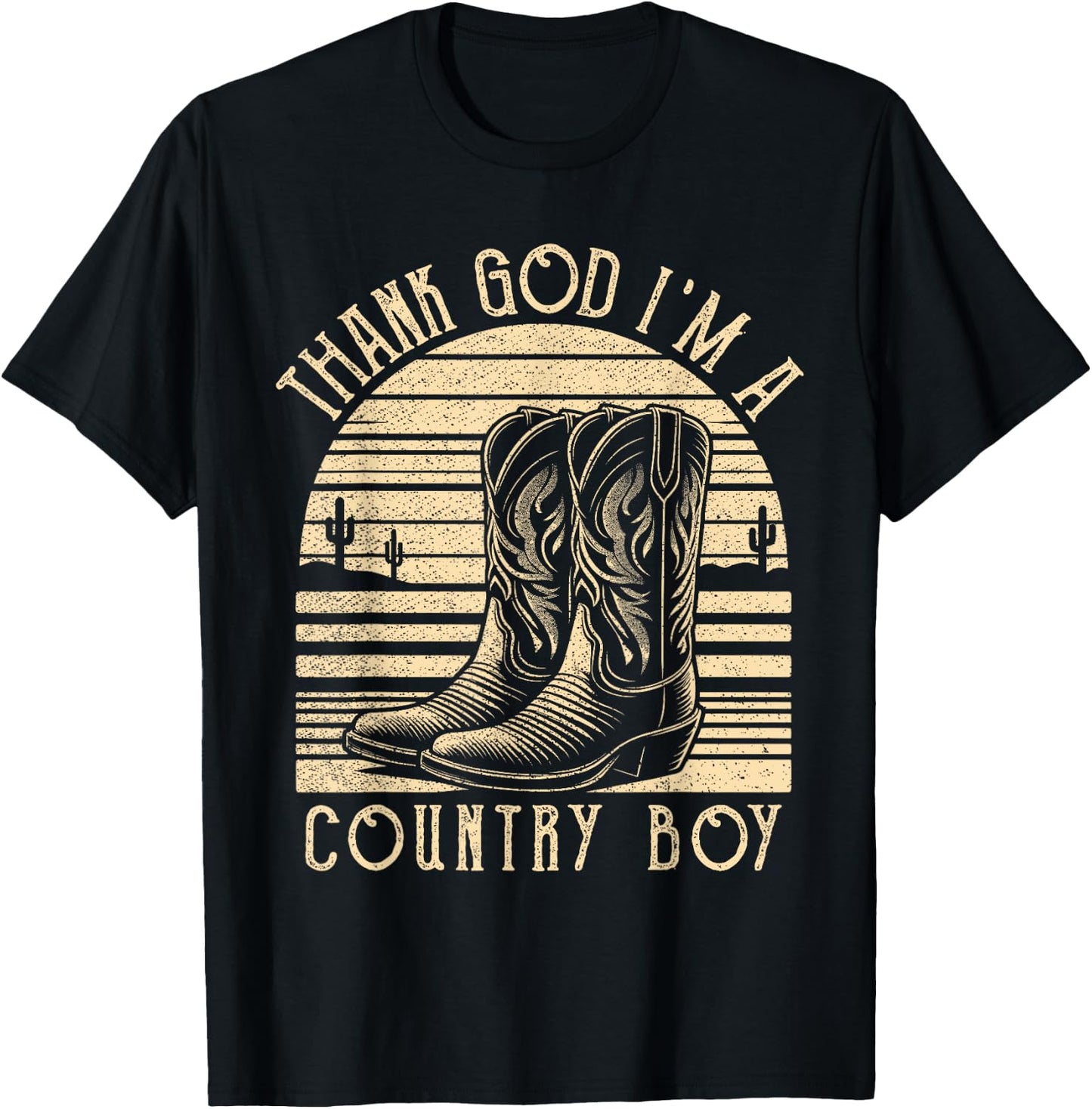 Thank God I'm A Country Music Boy Cowboy Western Retro T-Shirt - T-Shirt | Black