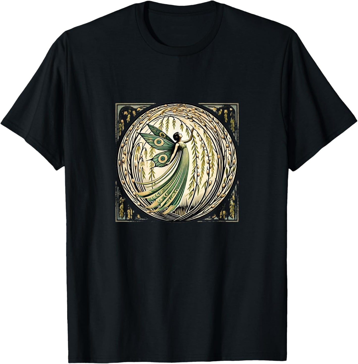 Fairy Weeping Willow Tree Illustration Fairies T-Shirt - T-Shirt | Black