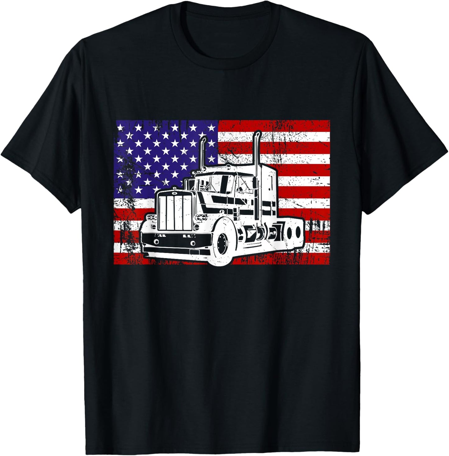 Us American Flag Semi Truck Driver 18 Wheeler Trucker T-Shirt - T-Shirt | Black