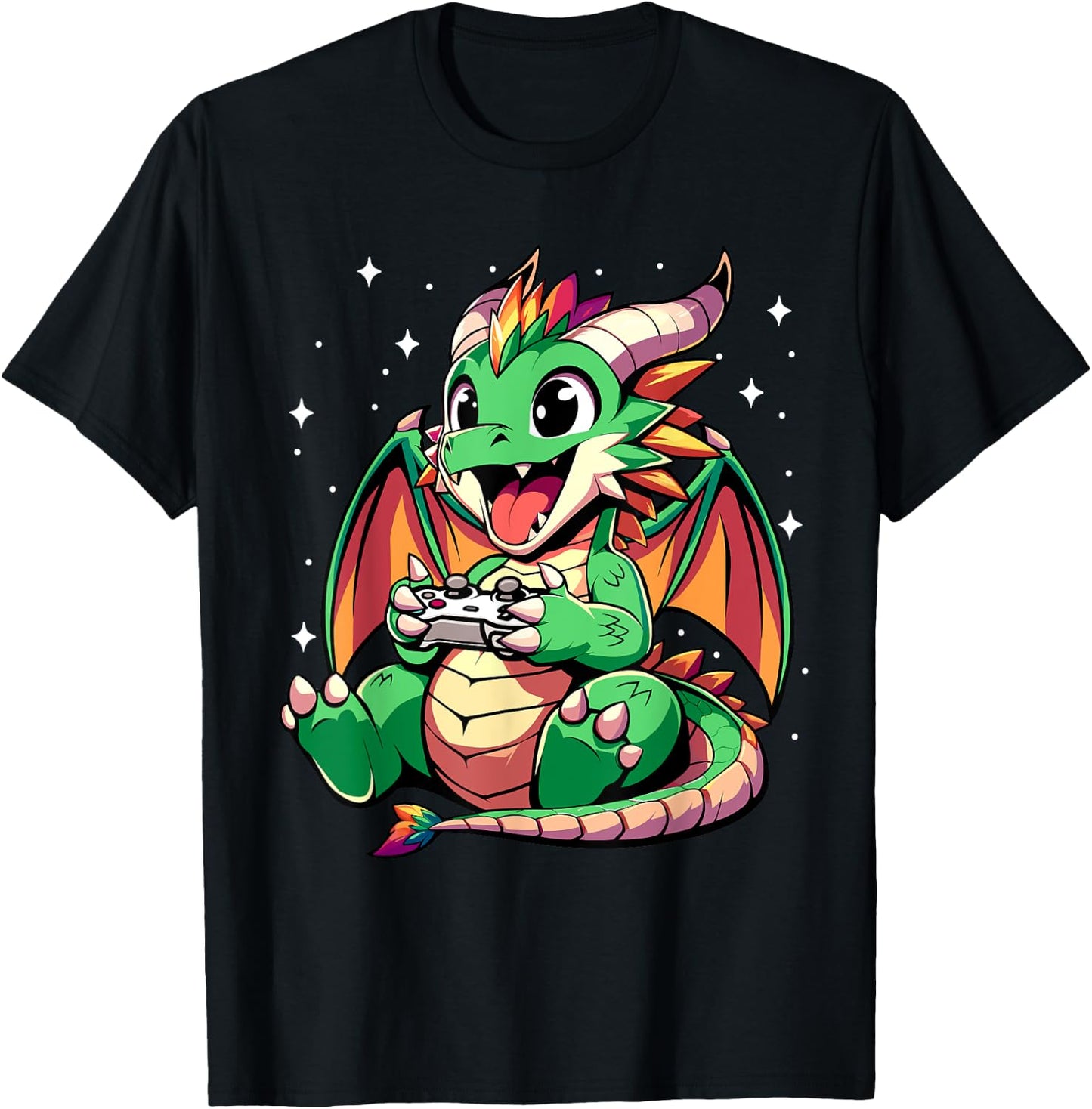 Cute Dragon Playing Video Games - Funny Gamer Boys Kids T-Shirt - T-Shirt | Black