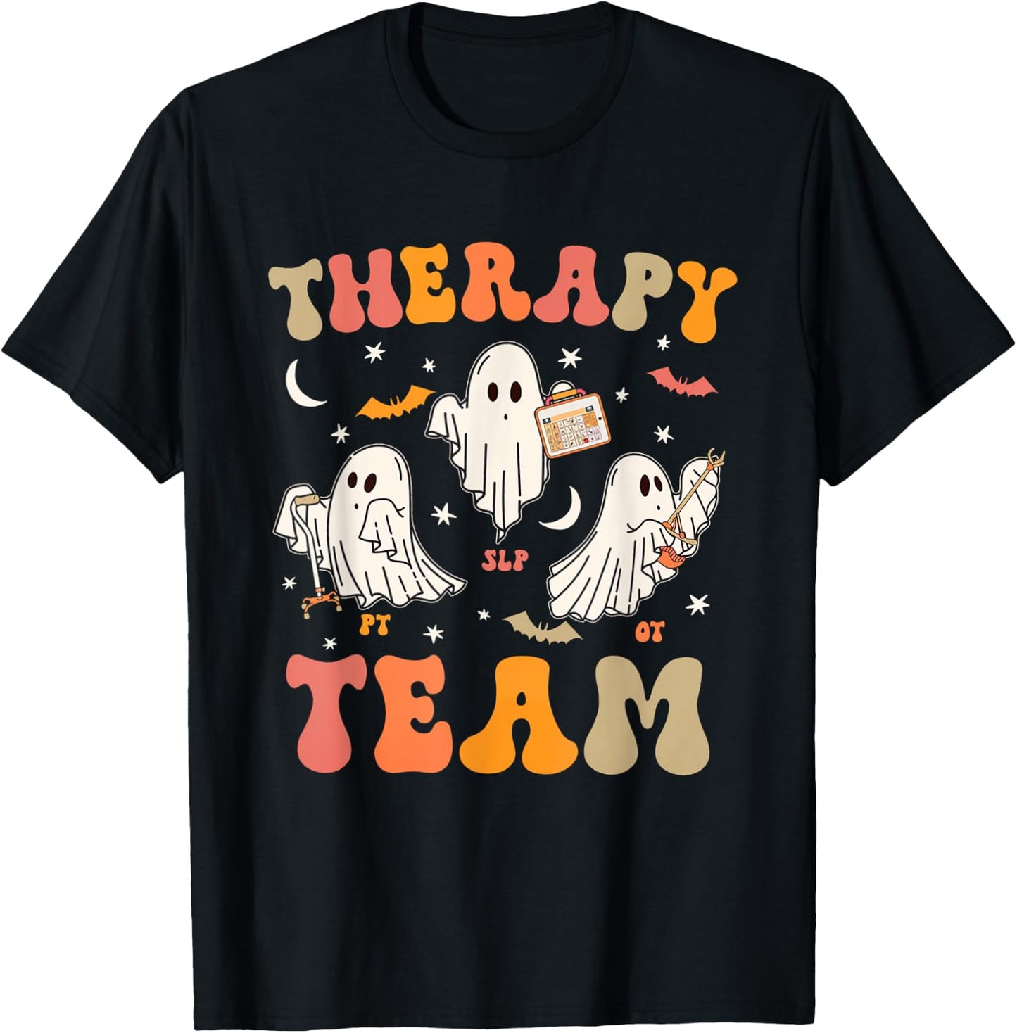 Therapy Team Halloween SLP OT PT Spooky Ghost Speech Therapy T-Shirt - T-Shirt | Black