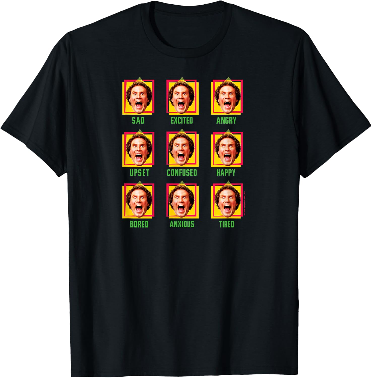 ELF - Buddy Different Faces Christmas Grid T-Shirt - T-Shirt | Black