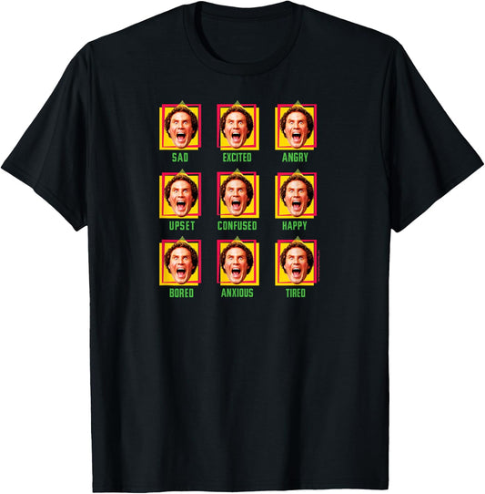 ELF - Buddy Different Faces Christmas Grid T-Shirt - T-Shirt | Black