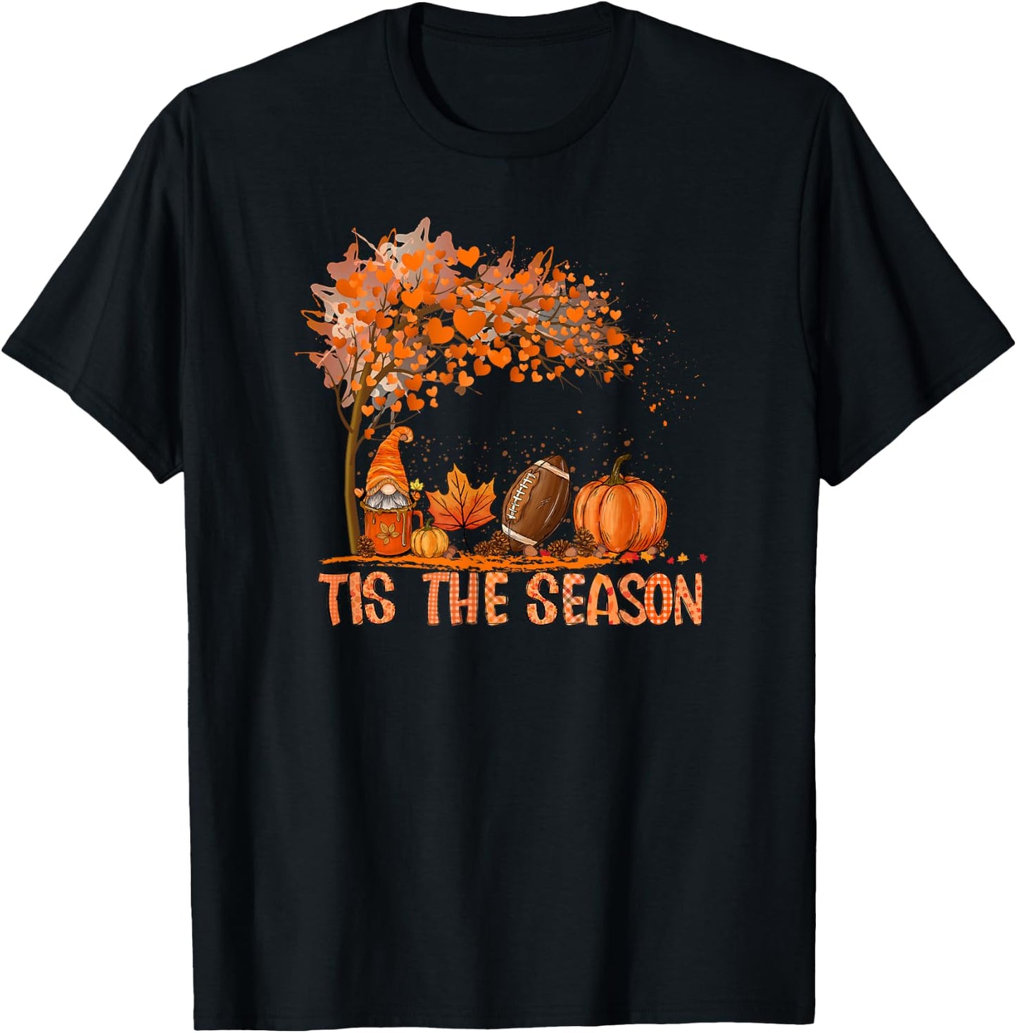 Tis The Season Football Autumn Fall Pumpkin Season Football T-Shirt - T-Shirt | Black