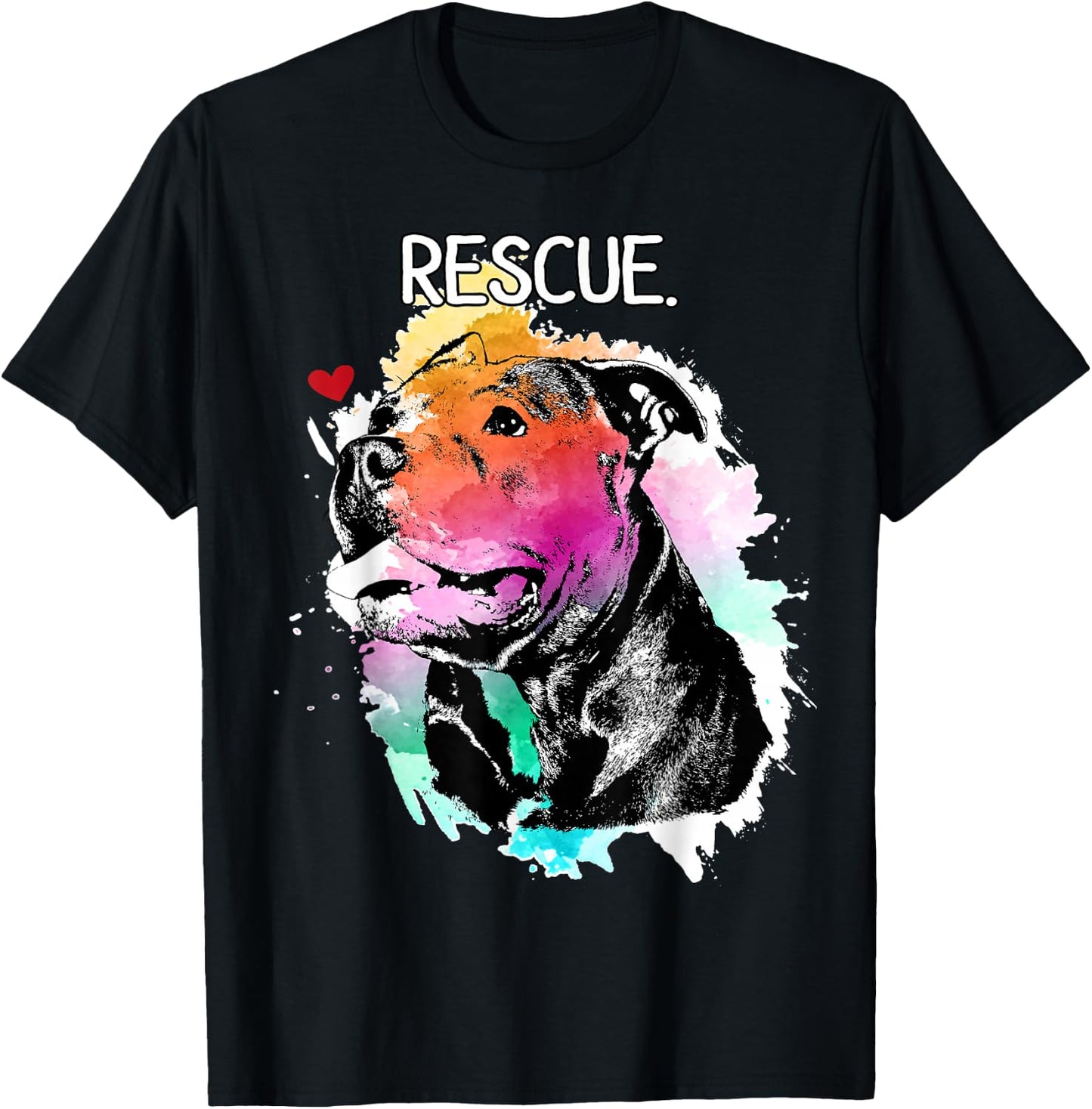 Pitbull Rescue Dog Adopt Don't Shop Watercolor Pittie Mom T-Shirt - T-Shirt | Black