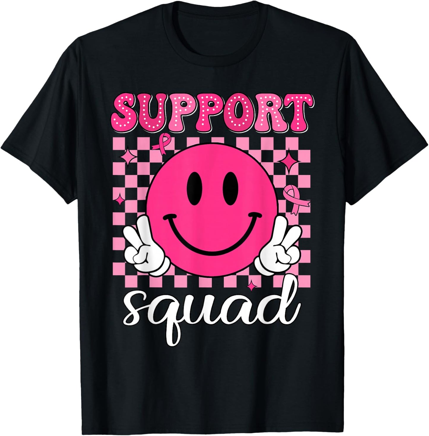 Groovy Breast Cancer Awareness Men Women Kids Support Squad T-Shirt - T-Shirt | Black