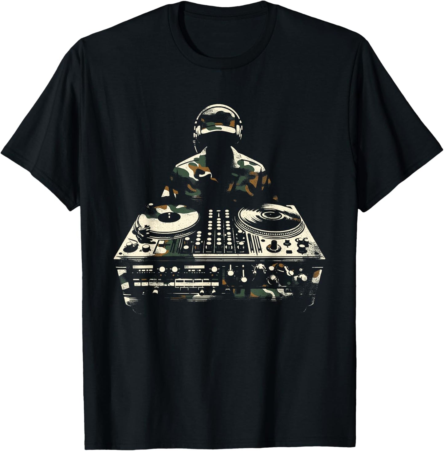 Turntable Camouflage - Vintage DJ Vinyl Music Lover T-Shirt - T-Shirt | Black