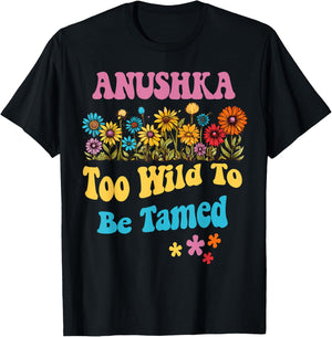 ANUSHKA Name Cute Retro Girls Wildflower ANUSHKA Name T-Shirt - T-Shirt | Black