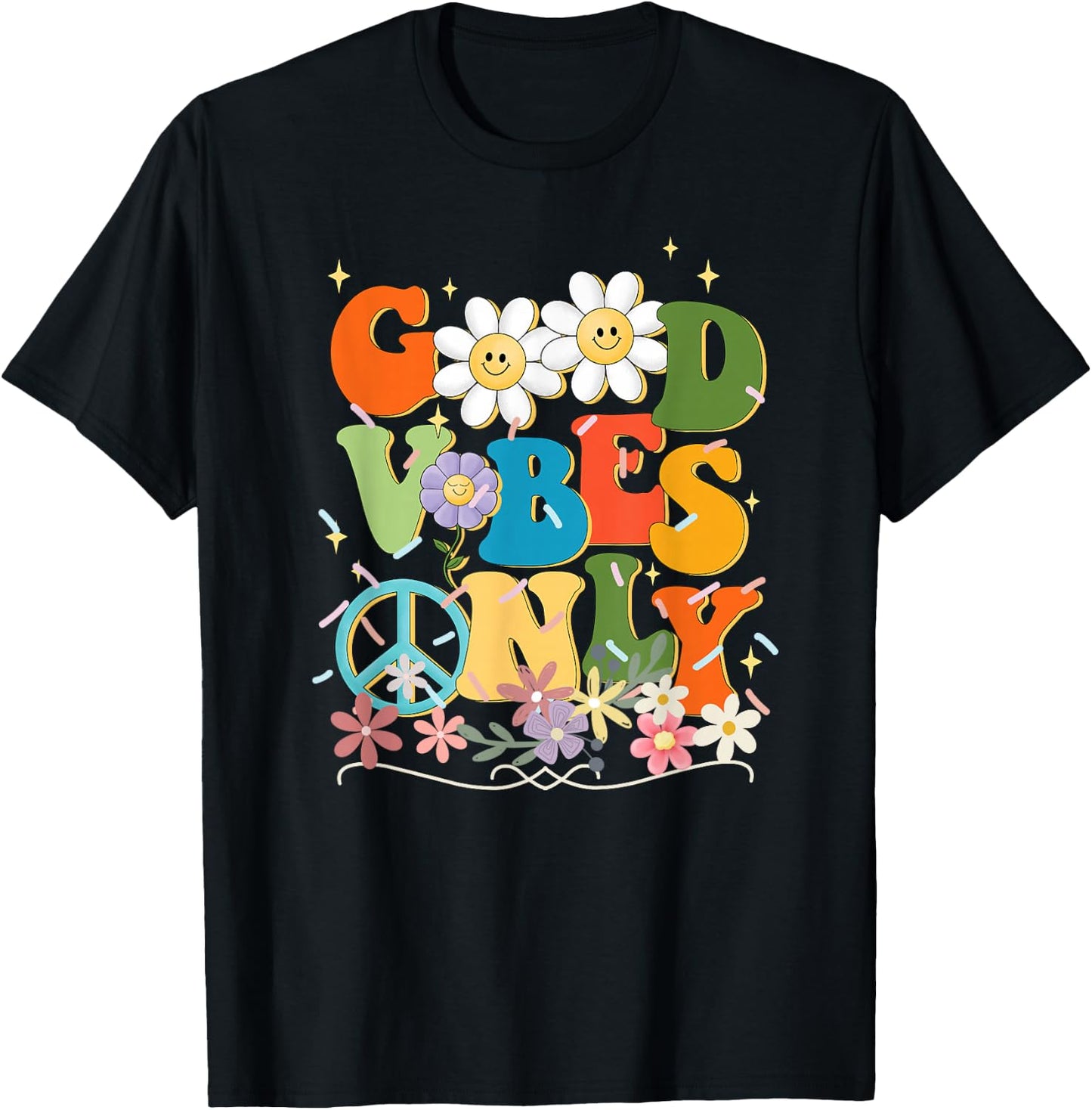 Flowers Peace Positivity Cheerful Mothers Day Cute T-Shirt - T-Shirt | Black