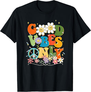 Flowers Peace Positivity Cheerful Mothers Day Cute T-Shirt - T-Shirt | Black