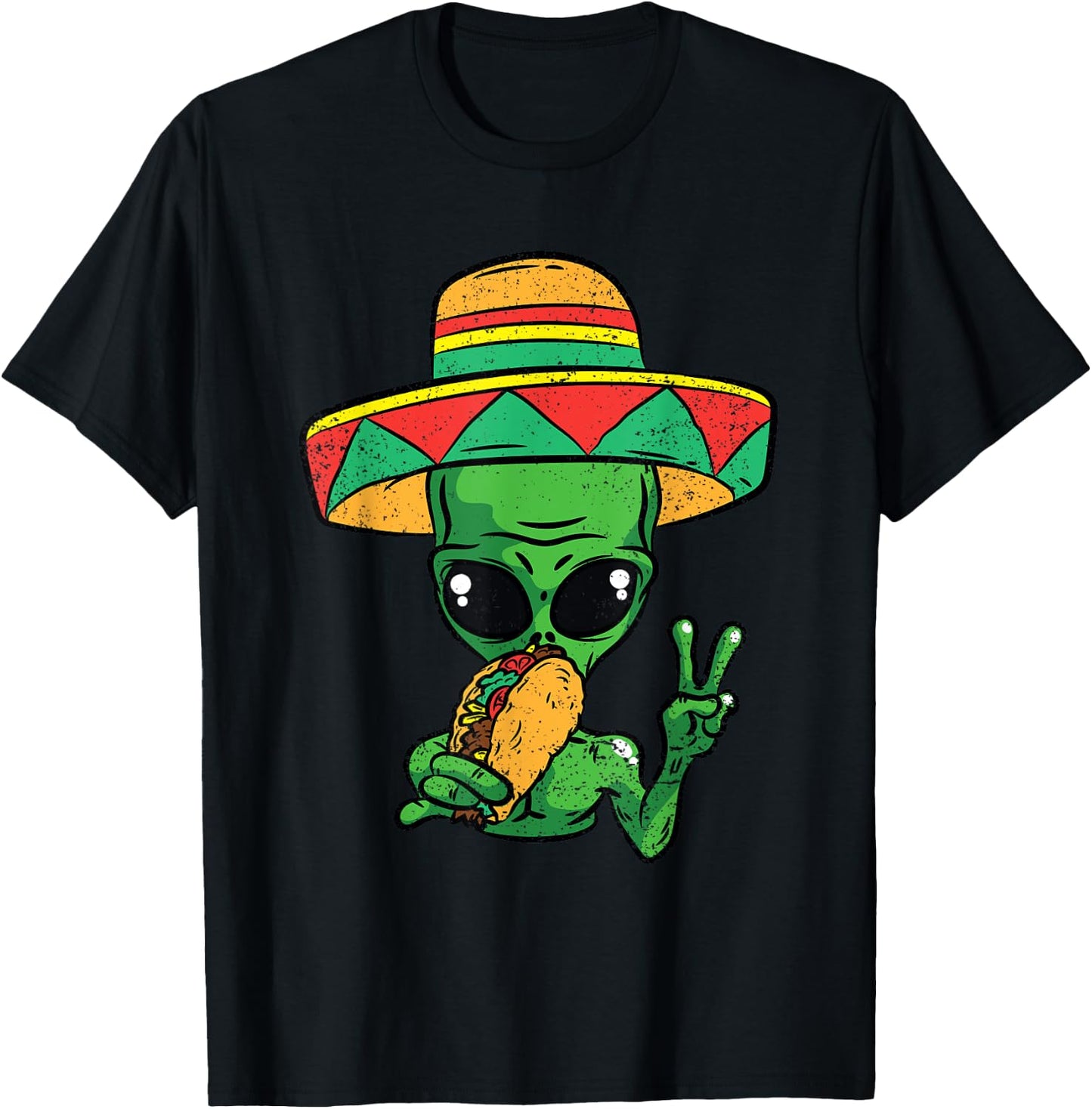 Alien Eating Taco Cinco De Mayo Sombrero Mexican Fiesta T-Shirt - T-Shirt | Black