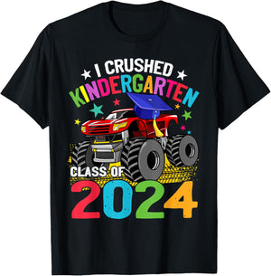 I Crushed Kindergarten Monster Truck Graduation 2024 T-Shirt - T-Shirt | Black