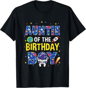 Auntie of The Birthday Boy Space Astronaut Family Birthday T-Shirt - T-Shirt | Black