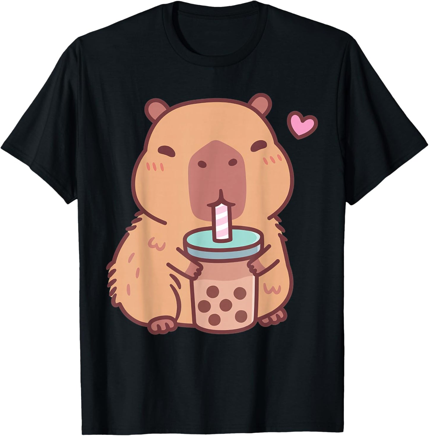 Cute Capybara Kawaii Anime Drinking Bubble Tea Lover Girls T-Shirt - T-Shirt | Black