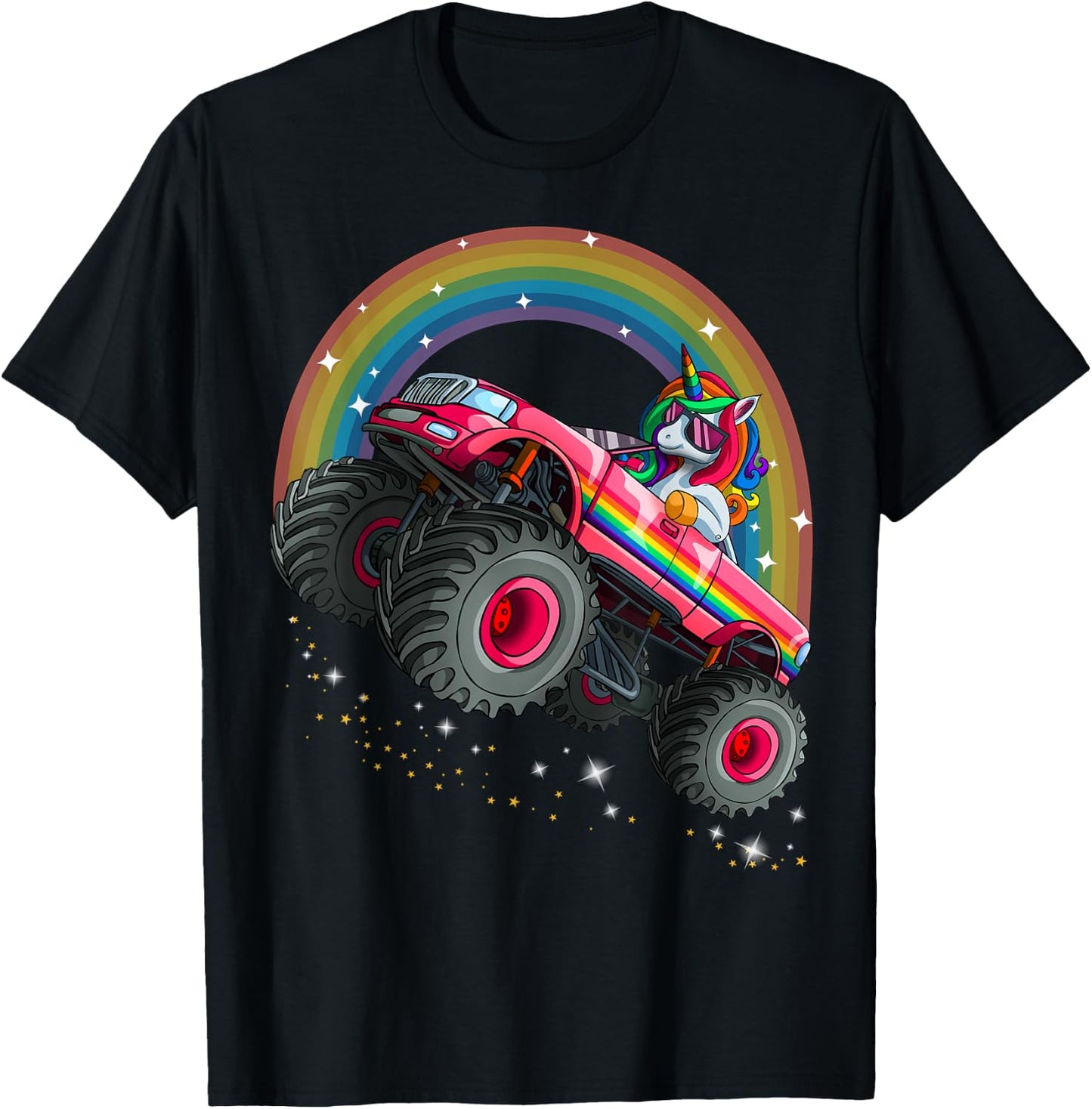 Monster Truck Unicorn Birthday Shirt Magical Party Girl Gift T-Shirt - T-Shirt | Black