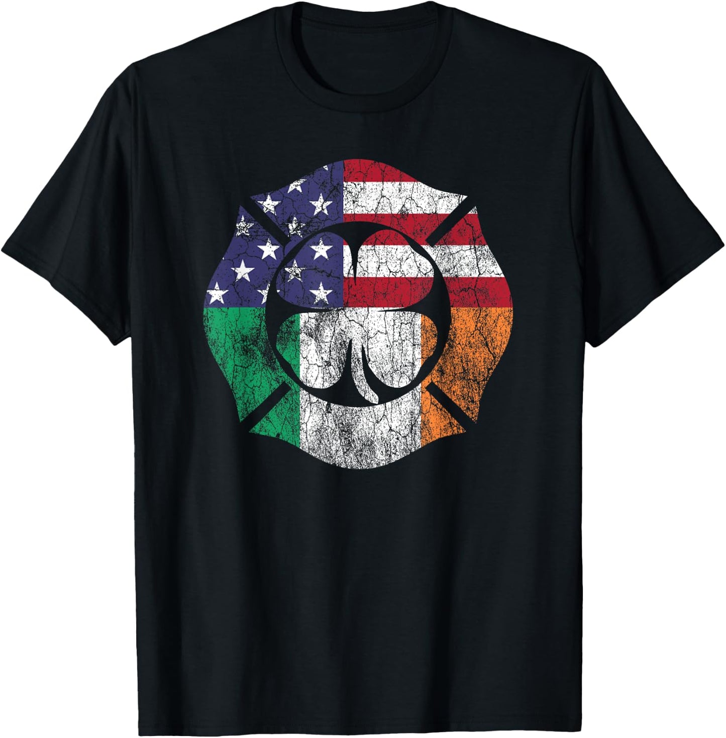 Firefighter St Patricks Day Irish American Flag Shamrock Women Men T-Shirt - T-Shirt | Black