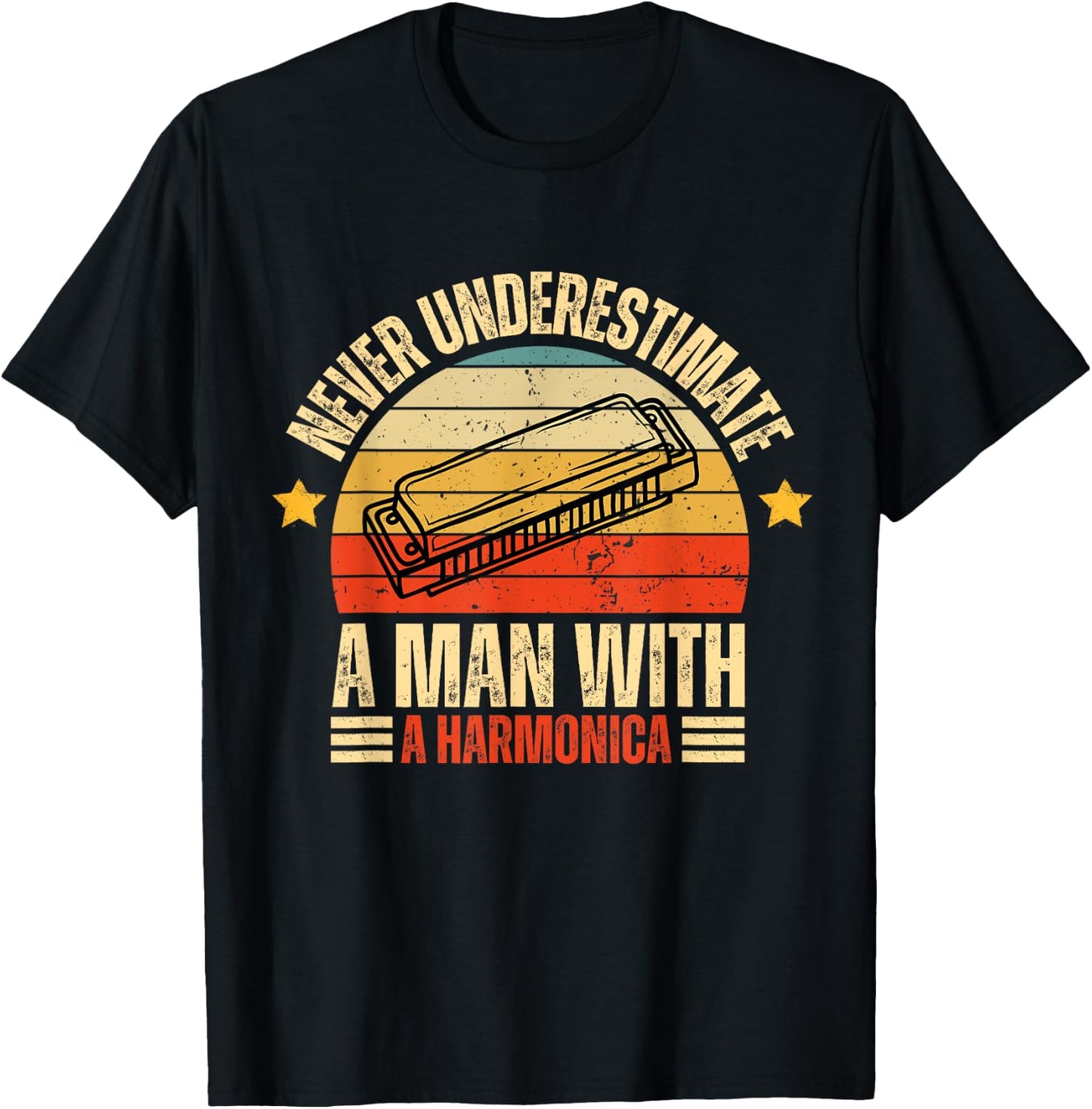 Never Underestimate A Man With A Harmonica Harmonica Player T-Shirt - T-Shirt | Black
