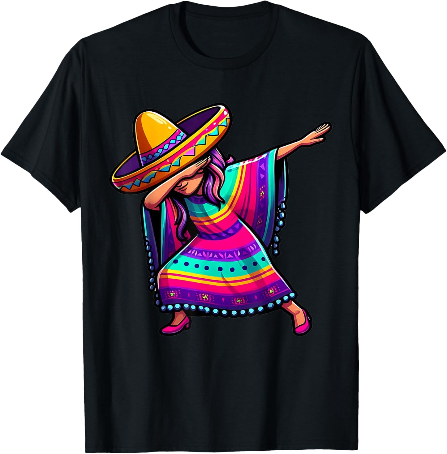 Dabbing Mexican Poncho Cinco de Mayo Mexican Fiesta Party T-Shirt - T-Shirt | Black