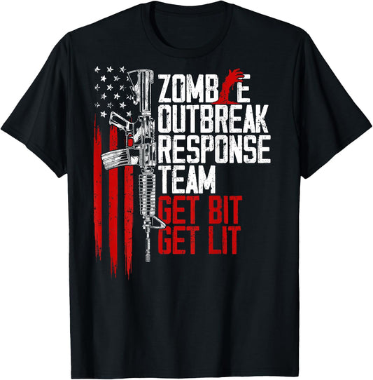 USA Flag Zombie Outbreak Response Team Get Bit (on Back) T-Shirt - T-Shirt | Black