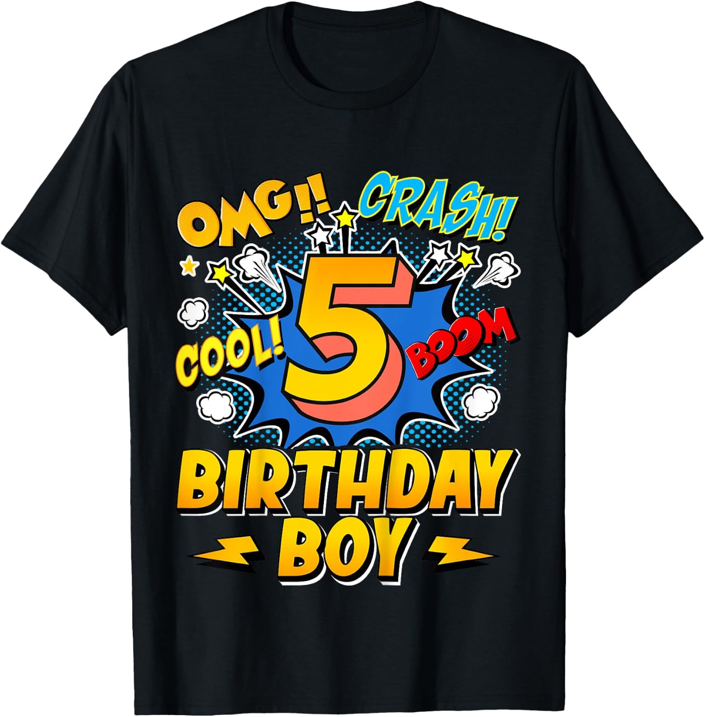 Kids Birthday Boy Comic Style 5 Years Old 5th Birthday Party T-Shirt - T-Shirt | Black