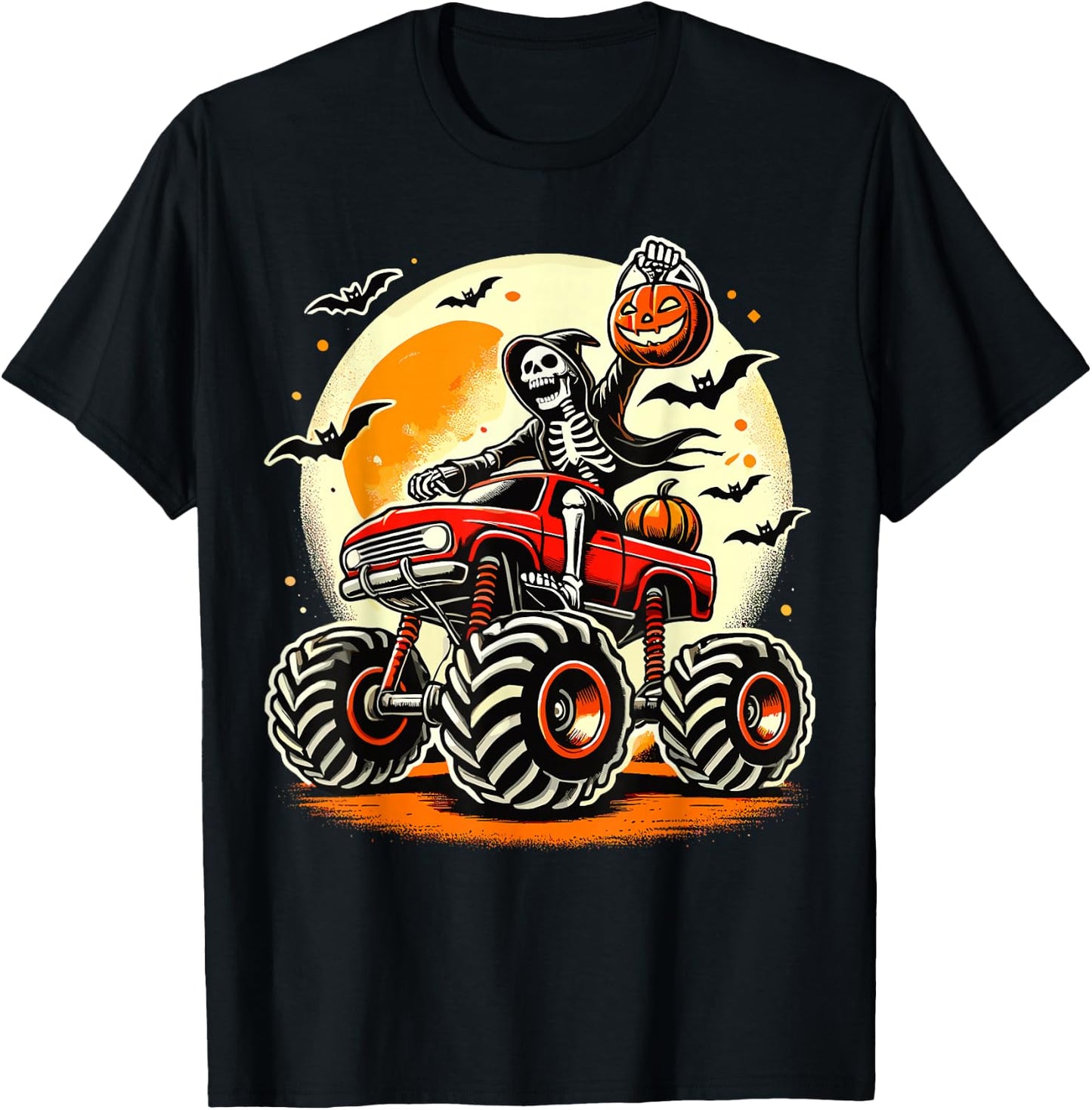 Monster Truck Lover Skeleton Halloween T-Shirt - T-Shirt | Black