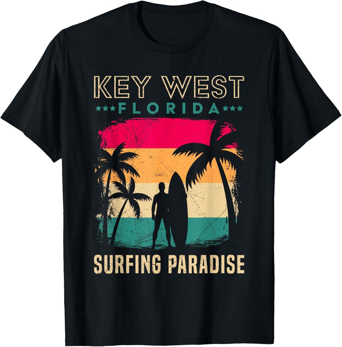 KEY-WEST FLORIDA SURFING PARADISE Vintage West Keys T-Shirt - T-Shirt | Black