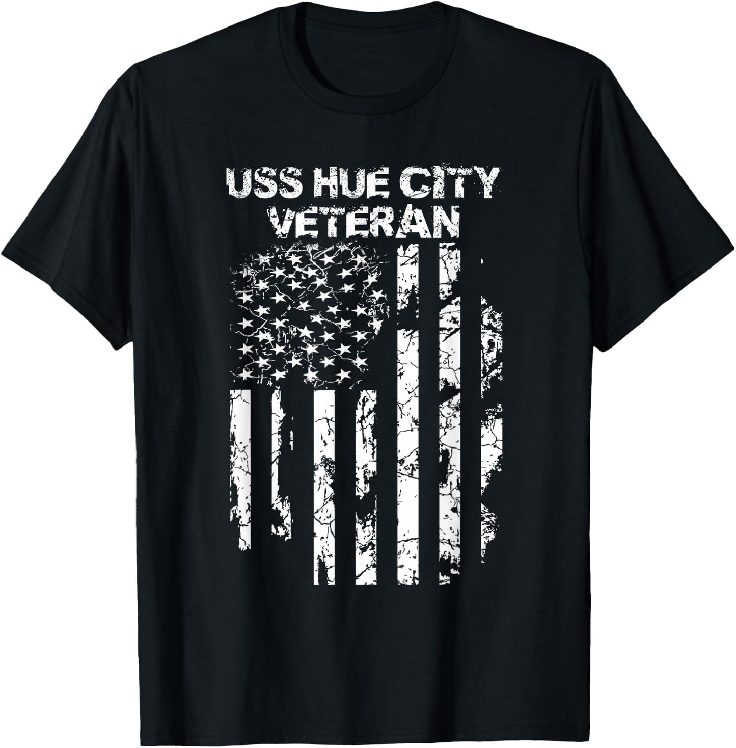 USS Hue City Military Veteran Distressed USA Flag T-Shirt - T-Shirt | Black