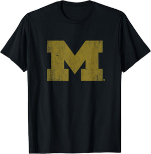 University of Michigan Wolverines U of M Simple Distressed T-Shirt - T-Shirt | Black