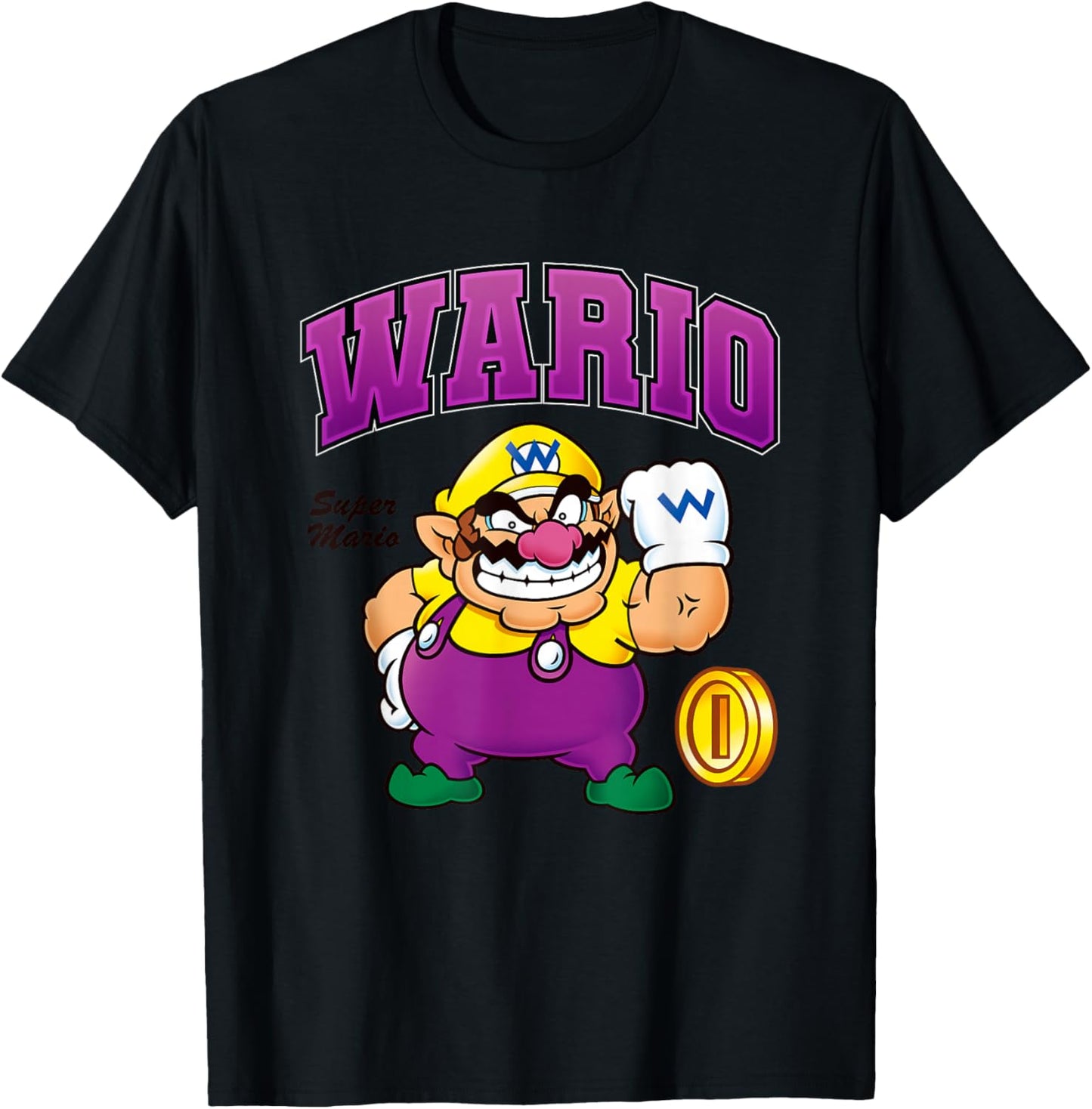 Super Mario Bros Wario Big Character Portrait T-Shirt - T-Shirt | Black