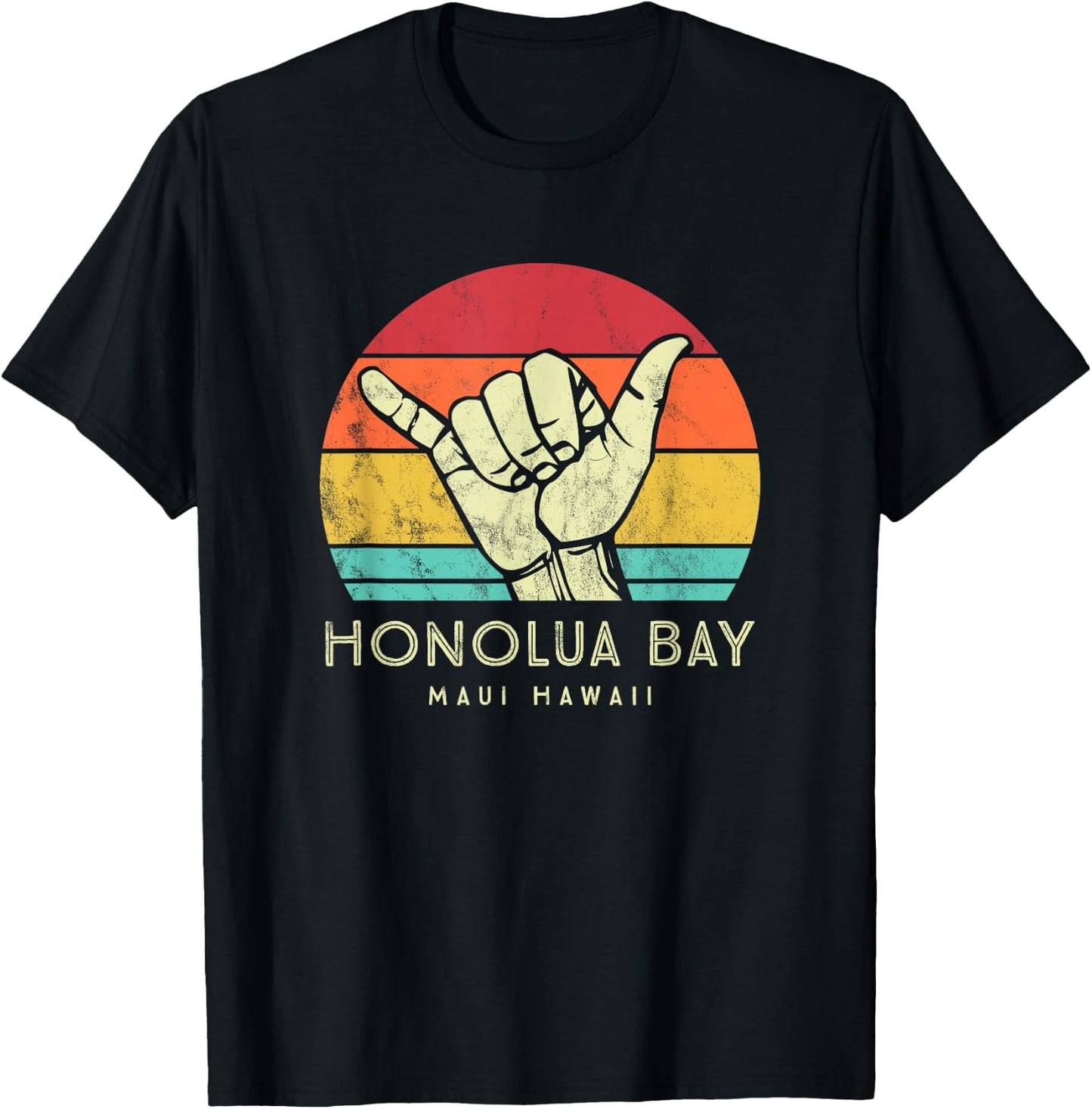 Honolua Bay Shaka. Surf hand retro hawaiian T-Shirt - T-Shirt | Black