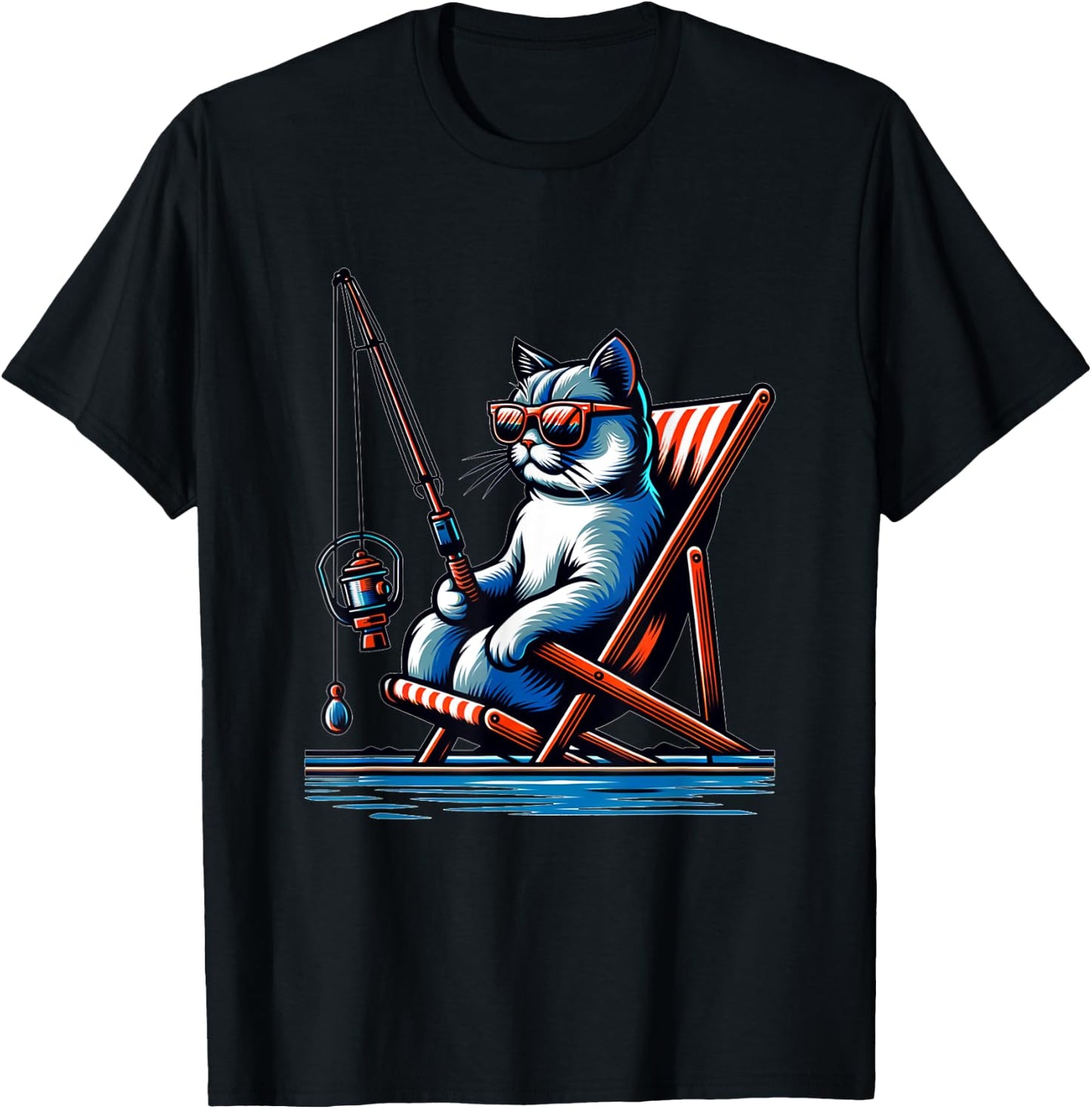 Cool Cat Things Funny Fishing Cat , Black, Small T-Shirt - T-Shirt | Black