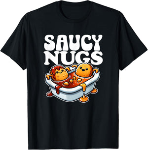 Saucy Nugs Cartoon Food Funny BBQ Sauce Chicken Nuggets T-Shirt - T-Shirt | Black
