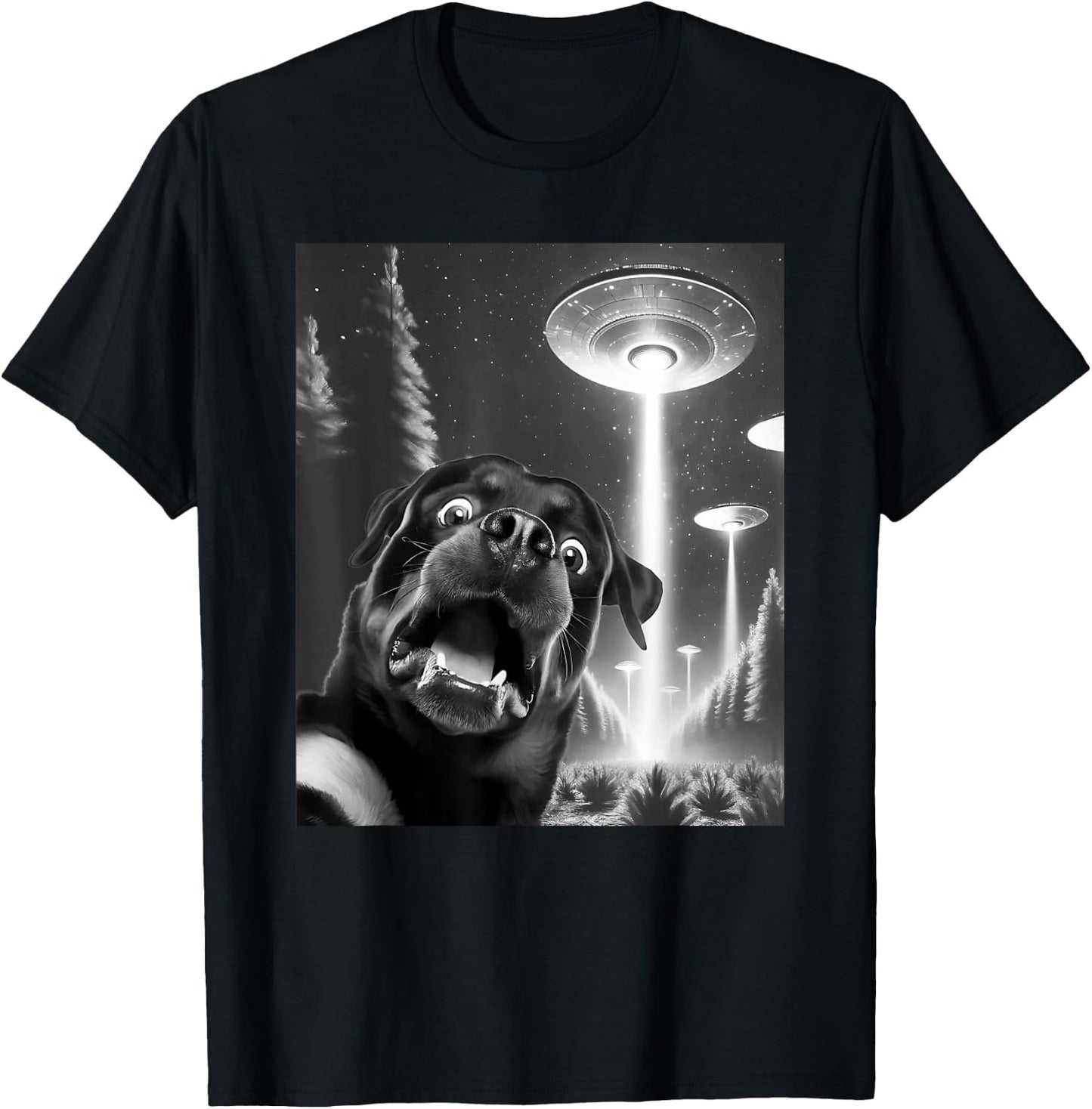 Funny Rottweiler Alien UFO Taking a Selfie Dog Mom Dad Men Women Kids T-Shirt - T-Shirt | Black