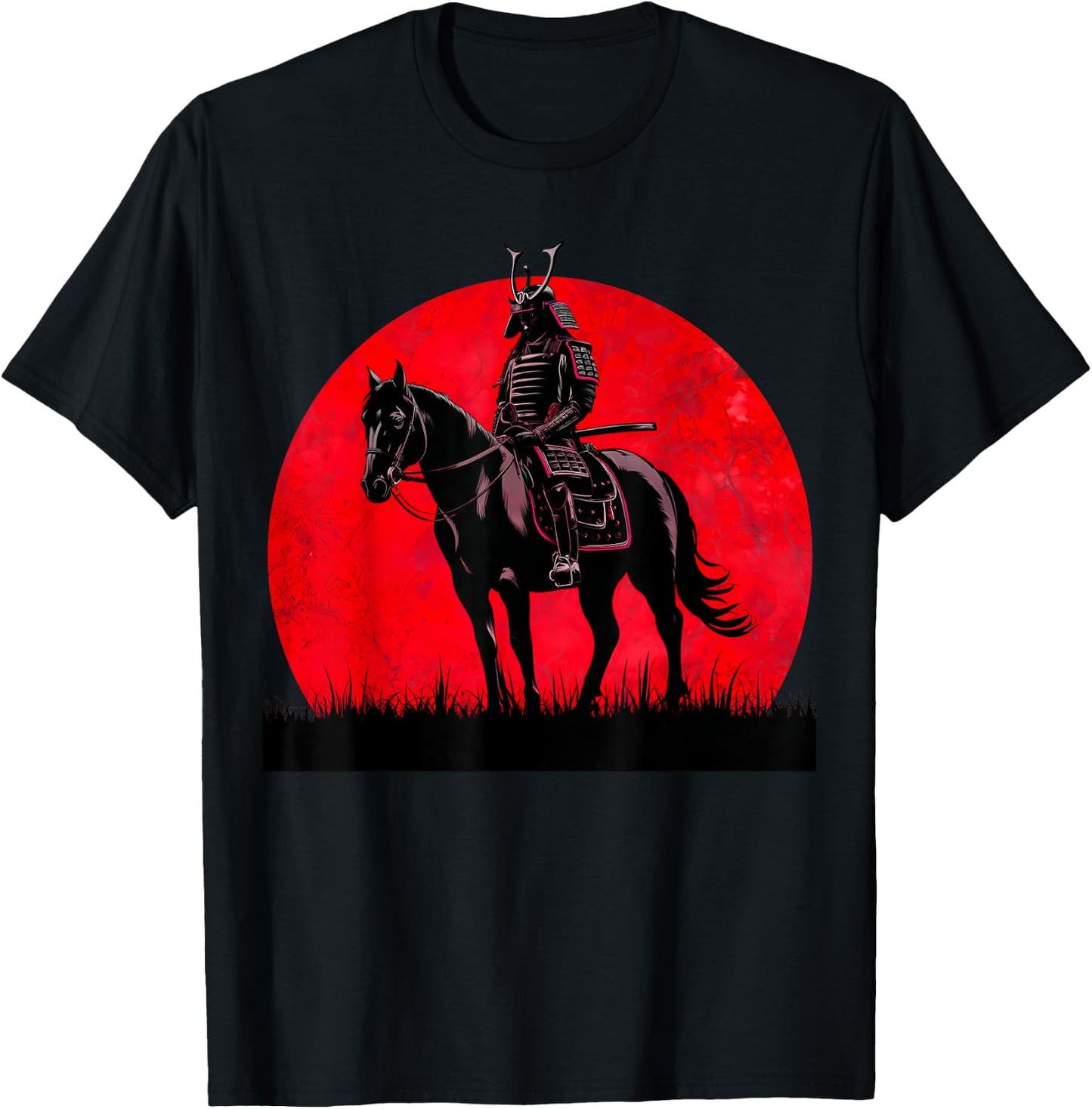Japanese Samurai Warrior Riding Horse Sword Bushido Moon T-Shirt - T-Shirt | Black
