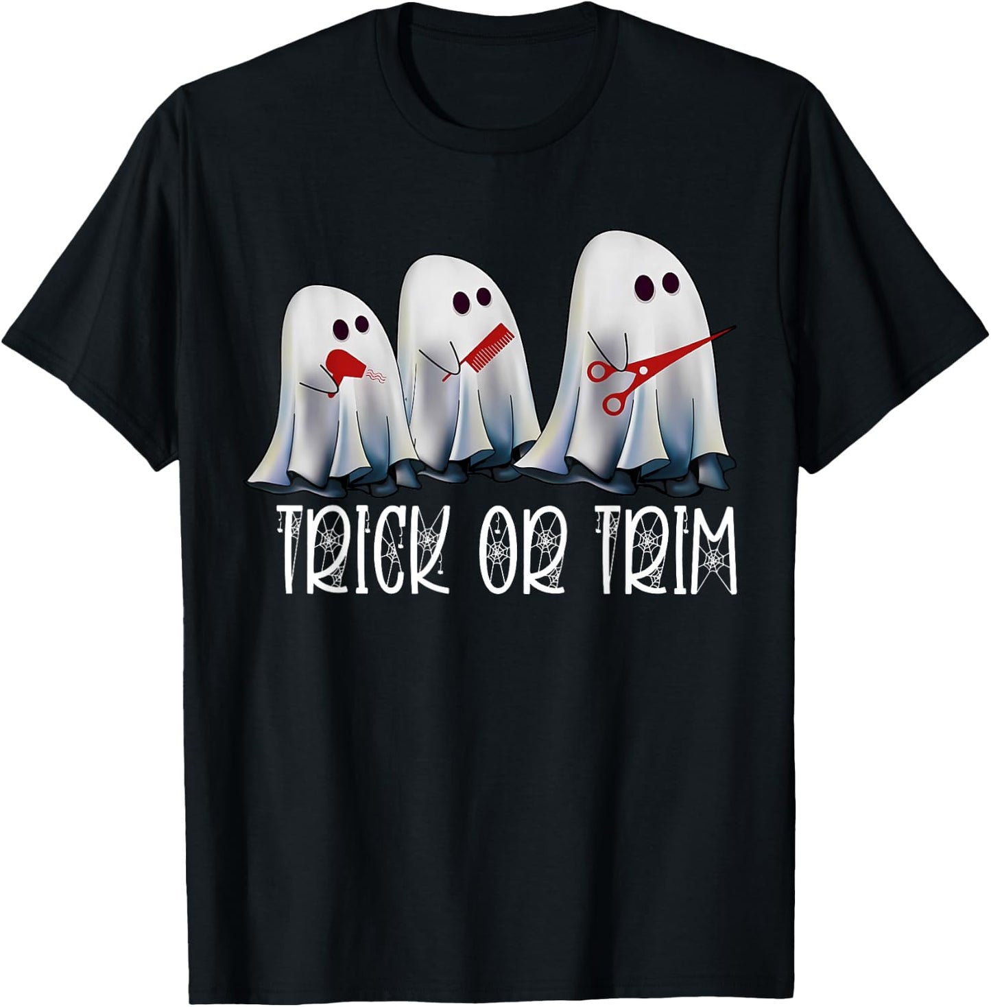 Funny Halloween Hairstylist Ghost Trick Or Trim Spooky T-Shirt - T-Shirt | Black