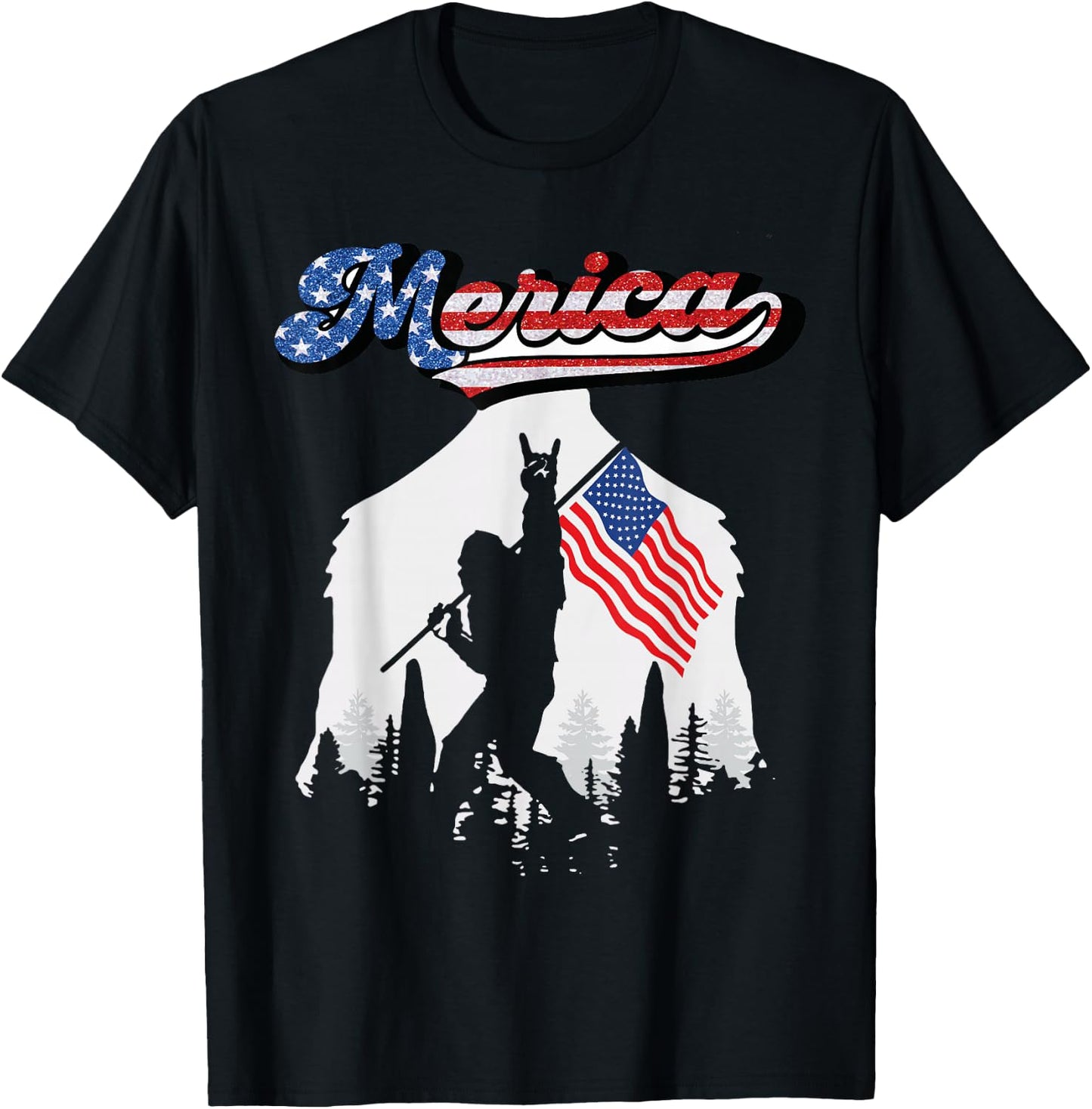Bigfoot 4th of July American USA Flag Patriotic Men T-Shirt - T-Shirt | Black