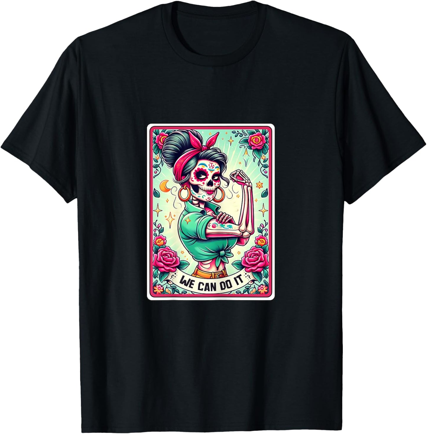 We Can Do it Rosie the Riveter, Skull Tarot Feminism T-Shirt - T-Shirt | Black