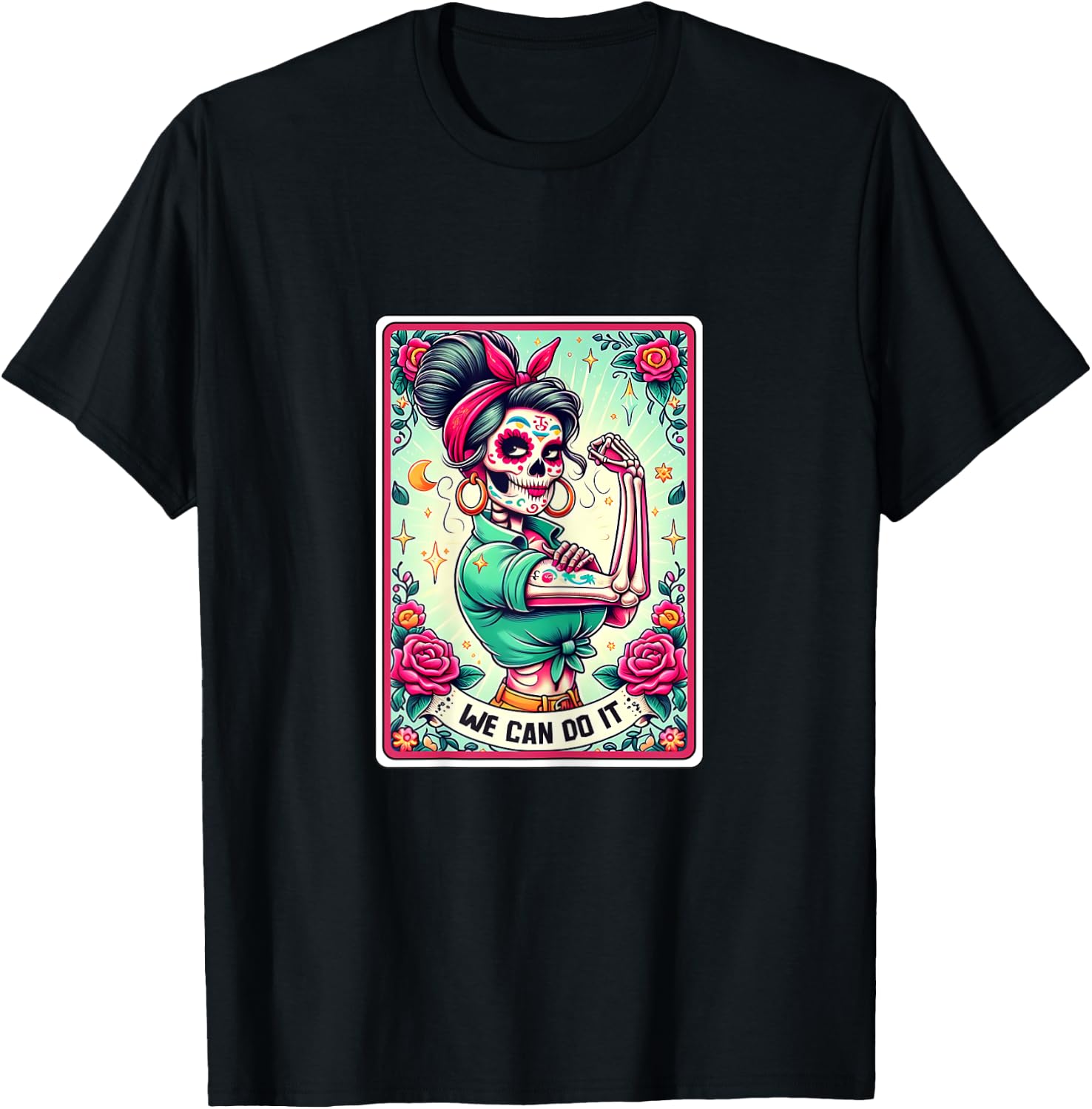 We Can Do it Rosie the Riveter, Skull Tarot Feminism T-Shirt - T-Shirt | Black